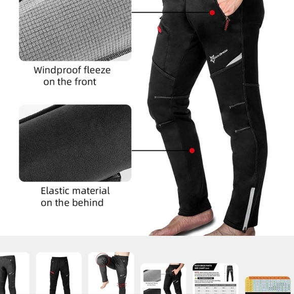 RockBros Windproof Thermal Fleece Winter Athletic Bike or Running Pants Size 2XL - Picture 6 of 7